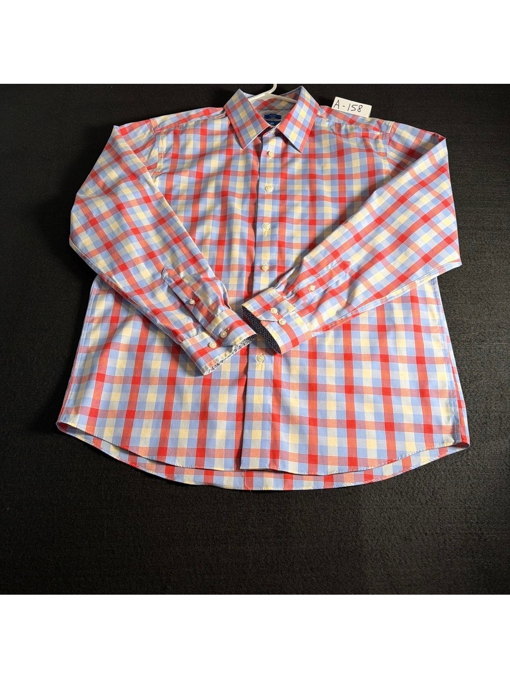 Egara XL Non Iron Slim Fit Dress Shirt Blue Red Plaid Stretch Cotton Men’s